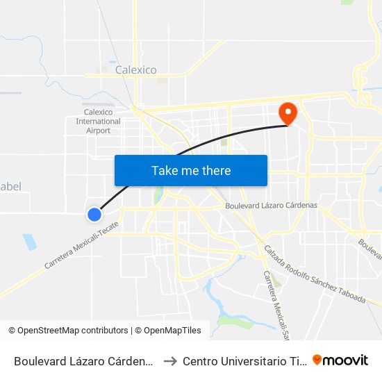 Boulevard Lázaro Cárdenas / Luis Echeverría Álvarez to Centro Universitario Tijuana Campus Mexicali map