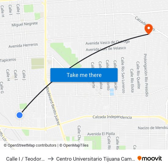 Calle I / Teodoro Larey to Centro Universitario Tijuana Campus Mexicali map