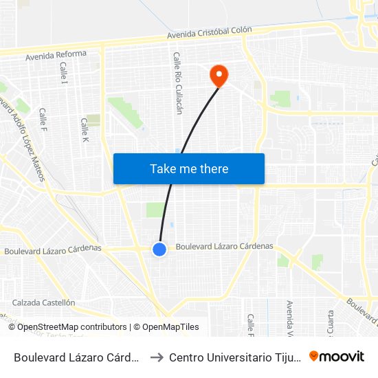 Boulevard Lázaro Cárdenas / Esteban Cantú to Centro Universitario Tijuana Campus Mexicali map