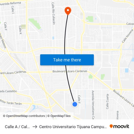 Calle A / Calle 81 to Centro Universitario Tijuana Campus Mexicali map