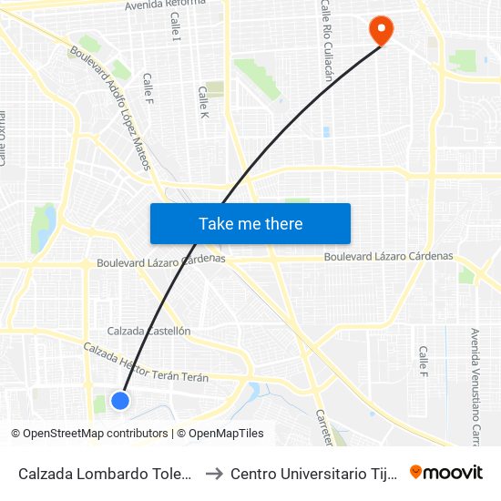 Calzada Lombardo Toledano / Basquetbolistas to Centro Universitario Tijuana Campus Mexicali map