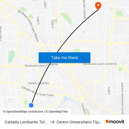 Calzada Lombardo Toledano / Futbolistas to Centro Universitario Tijuana Campus Mexicali map