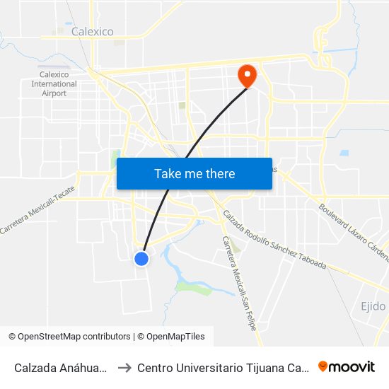 Calzada Anáhuac / Torino to Centro Universitario Tijuana Campus Mexicali map
