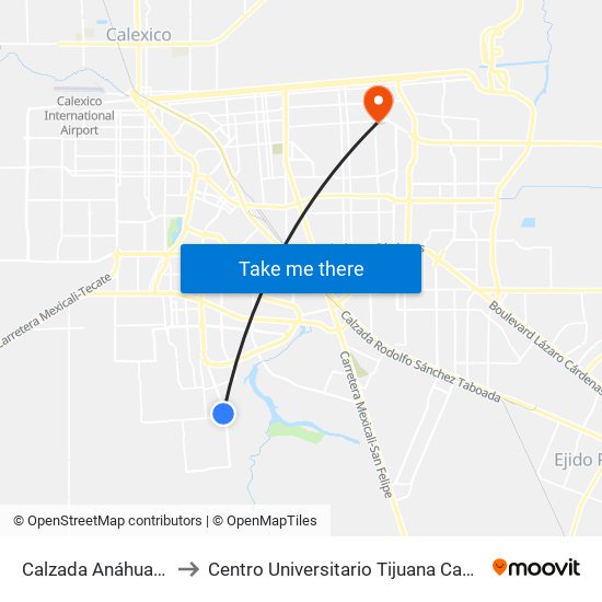 Calzada Anáhuac / Nava to Centro Universitario Tijuana Campus Mexicali map