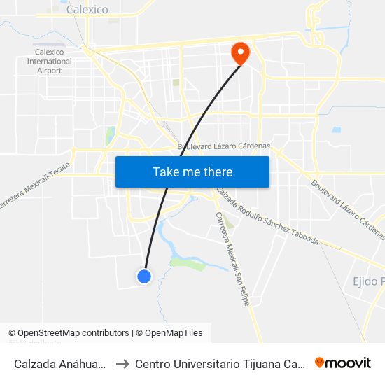 Calzada Anáhuac / Ferrol to Centro Universitario Tijuana Campus Mexicali map