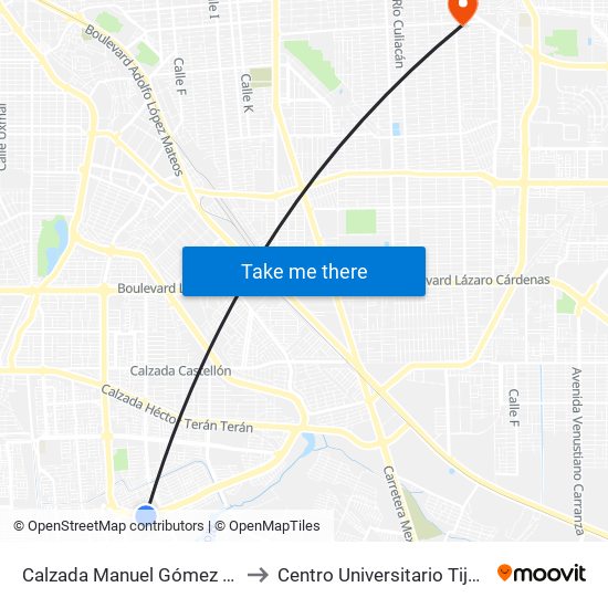 Calzada Manuel Gómez Morín / Laguna Viesca to Centro Universitario Tijuana Campus Mexicali map