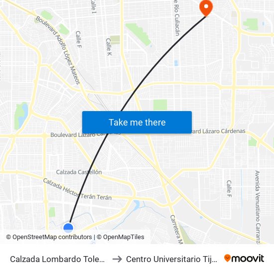 Calzada Lombardo Toledano / Catanzaro Norte to Centro Universitario Tijuana Campus Mexicali map