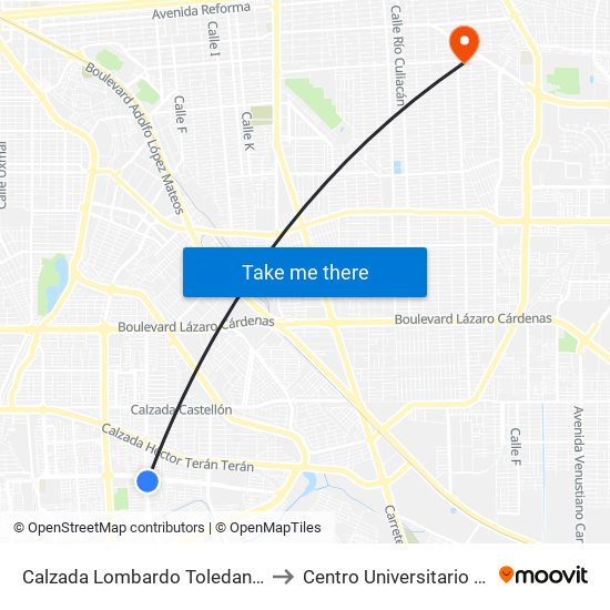 Calzada Lombardo Toledano / Calzada Laguna Xochimilco to Centro Universitario Tijuana Campus Mexicali map