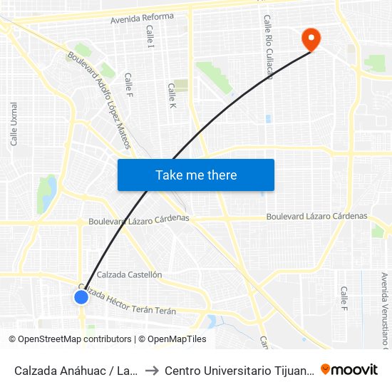 Calzada Anáhuac / Laguna Azul Oeste to Centro Universitario Tijuana Campus Mexicali map