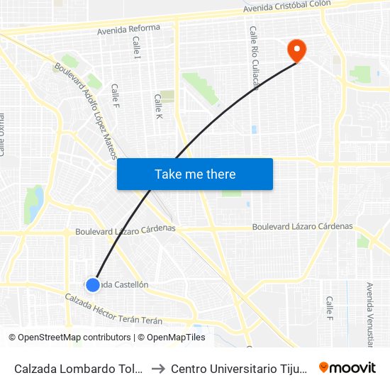 Calzada Lombardo Toledano / José Rubio to Centro Universitario Tijuana Campus Mexicali map