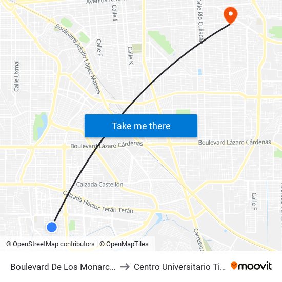 Boulevard De Los Monarcas / Laguna San Cristóbal to Centro Universitario Tijuana Campus Mexicali map