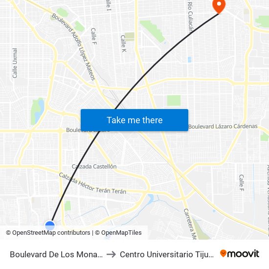 Boulevard De Los Monarcas / Gómez Morín to Centro Universitario Tijuana Campus Mexicali map