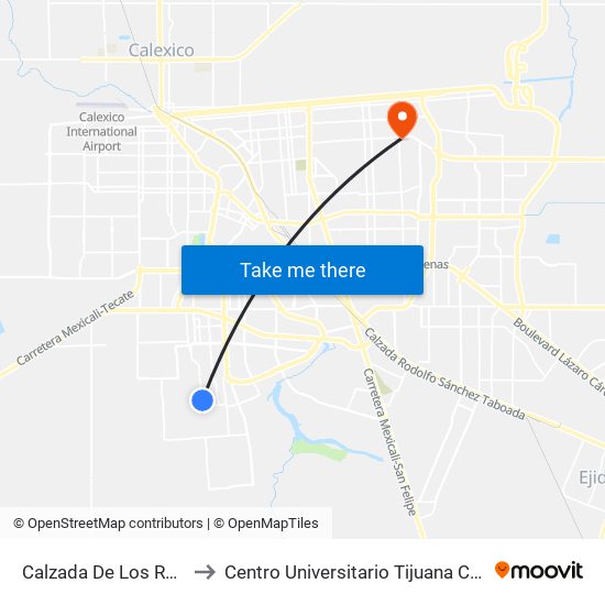Calzada De Los Reyes / Utiel to Centro Universitario Tijuana Campus Mexicali map