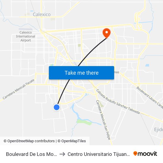 Boulevard De Los Monarcas / Tudela to Centro Universitario Tijuana Campus Mexicali map