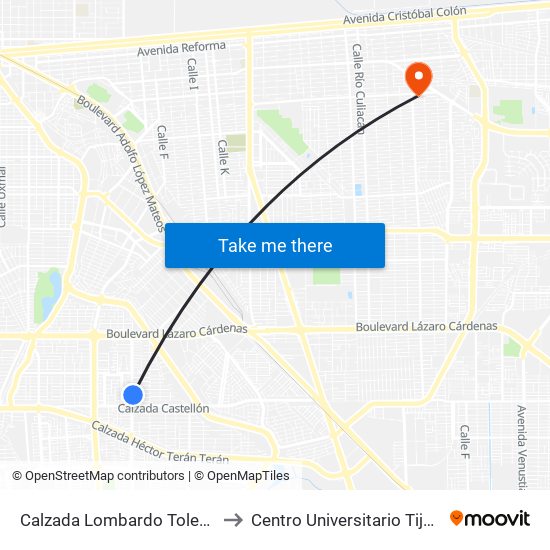 Calzada Lombardo Toledano / Avenida Gerona to Centro Universitario Tijuana Campus Mexicali map
