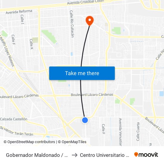 Gobernador Maldonado / Avenida Presa López Zamora to Centro Universitario Tijuana Campus Mexicali map