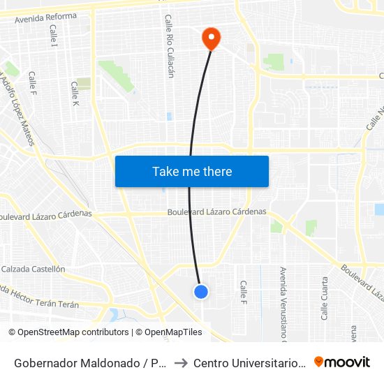 Gobernador Maldonado / Presa José María Morelos Y Pavón to Centro Universitario Tijuana Campus Mexicali map