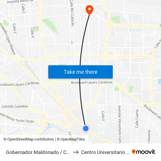 Gobernador Maldonado / Calzada Rodolfo Sánchez Taboada to Centro Universitario Tijuana Campus Mexicali map