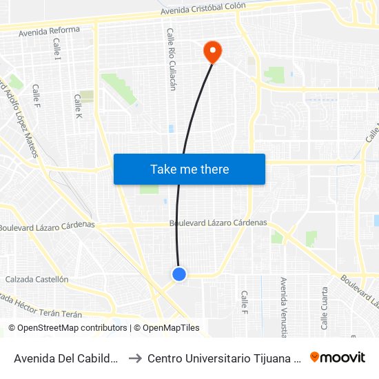 Avenida Del Cabildo / 2 De Abril to Centro Universitario Tijuana Campus Mexicali map