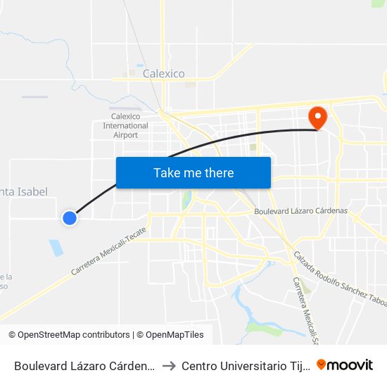Boulevard Lázaro Cárdenas / Capitán Juan Mange to Centro Universitario Tijuana Campus Mexicali map