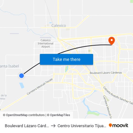 Boulevard Lázaro Cárdenas / San Ramón to Centro Universitario Tijuana Campus Mexicali map