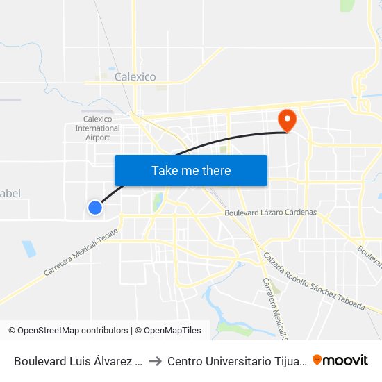 Boulevard Luis Álvarez / Avenida Médicos to Centro Universitario Tijuana Campus Mexicali map