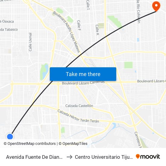 Avenida Fuente De Diana / Fuente De Medusa to Centro Universitario Tijuana Campus Mexicali map