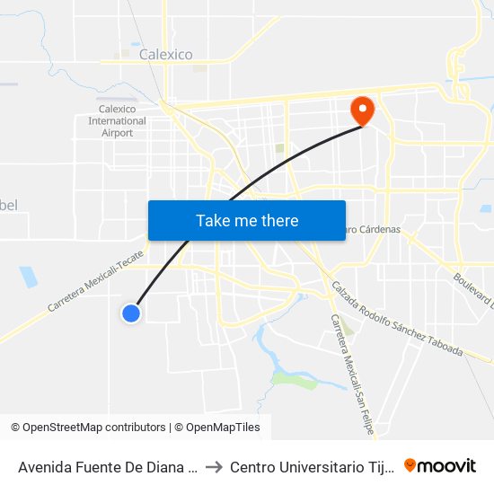 Avenida Fuente De Diana / Fuente De La Cascada to Centro Universitario Tijuana Campus Mexicali map