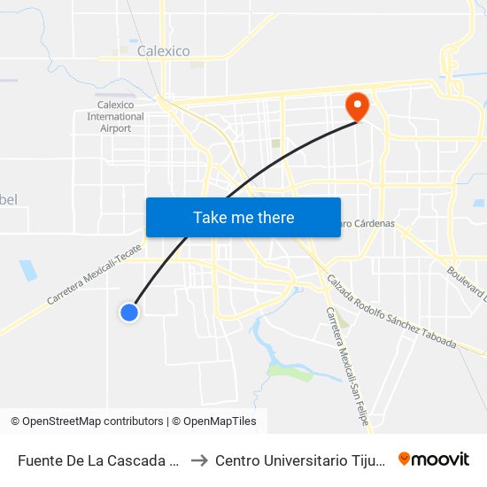Fuente De La Cascada / Fuente De Medusa to Centro Universitario Tijuana Campus Mexicali map