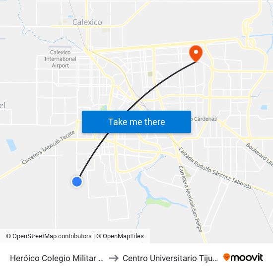 Heróico Colegio Militar / Hacienda Caracheo to Centro Universitario Tijuana Campus Mexicali map