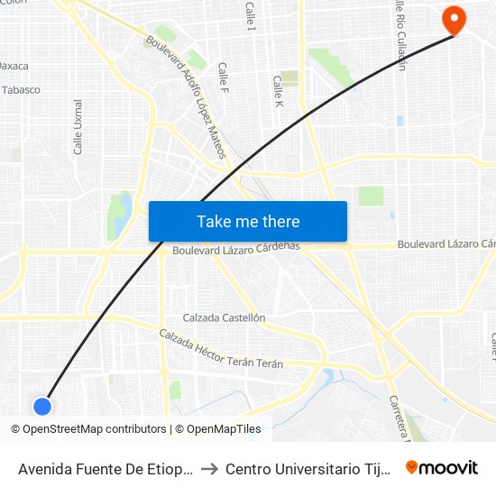 Avenida Fuente De Etiopía / Avenida Grandeza to Centro Universitario Tijuana Campus Mexicali map