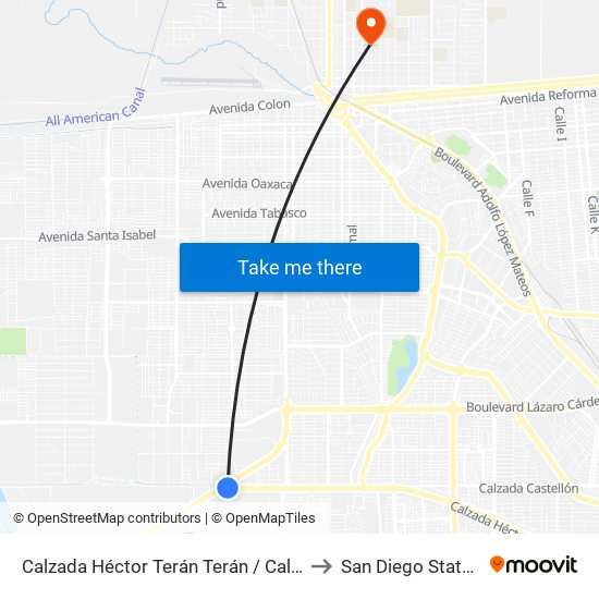 Calzada Héctor Terán Terán / Calzada Esteban Cantú to San Diego State University map