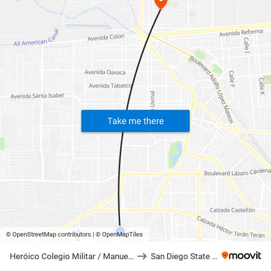 Heróico Colegio Militar / Manuel De Mier Y Terán to San Diego State University map