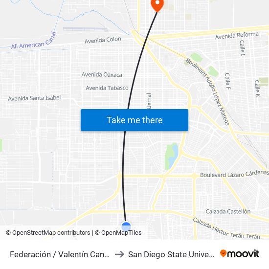 Federación / Valentín Canalizó to San Diego State University map