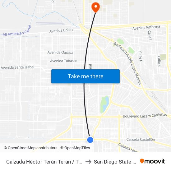 Calzada Héctor Terán Terán / Tomás Belendez to San Diego State University map