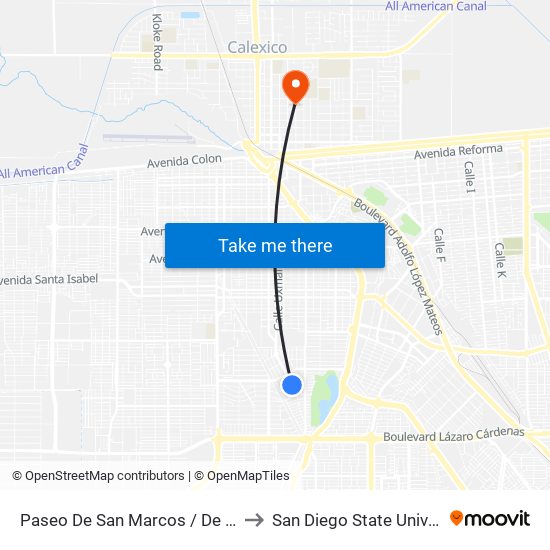 Paseo De San Marcos / De La Luz to San Diego State University map