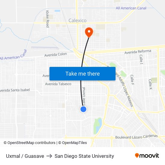 Uxmal / Guasave to San Diego State University map