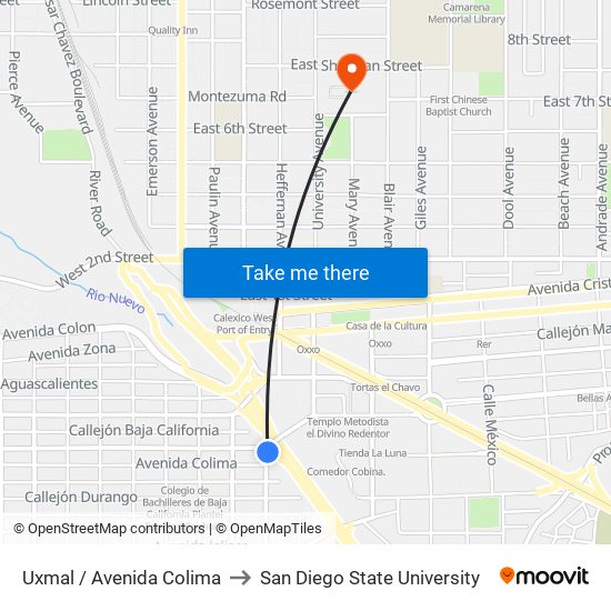 Uxmal / Avenida Colima to San Diego State University map