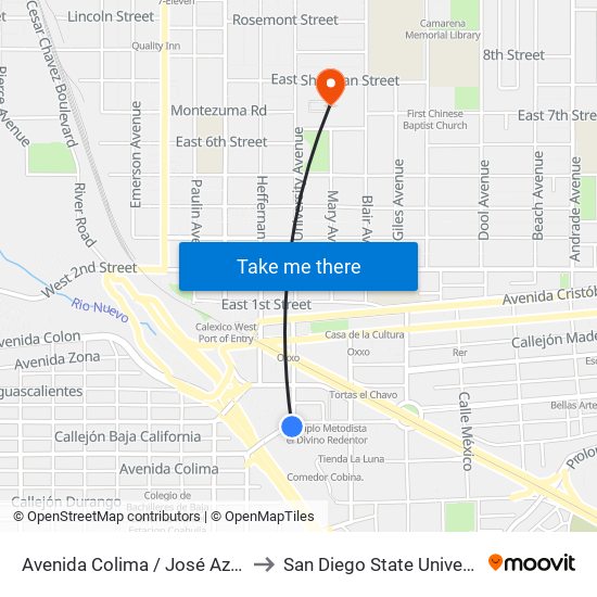 Avenida Colima / José Azueta to San Diego State University map