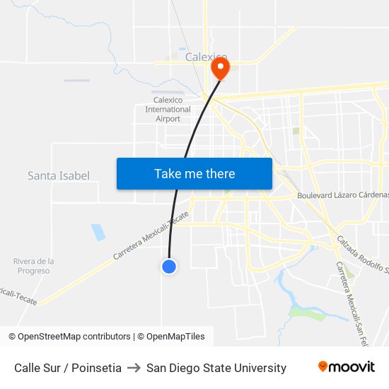 Calle Sur / Poinsetia to San Diego State University map