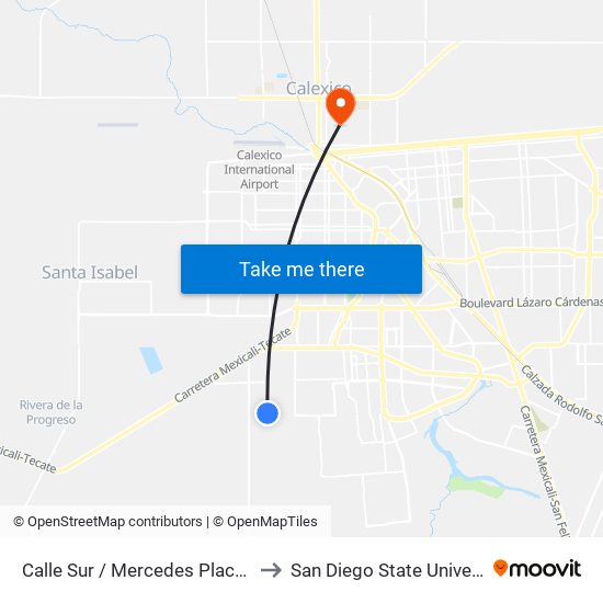 Calle Sur / Mercedes Placencia to San Diego State University map