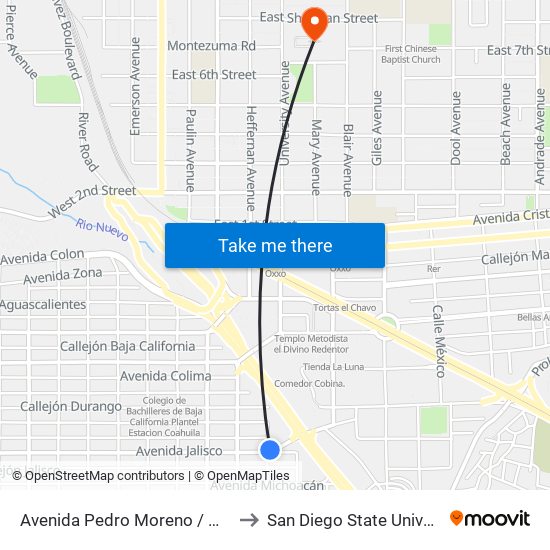 Avenida Pedro Moreno / Mérida to San Diego State University map