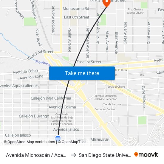 Avenida Michoacán / Acapulco to San Diego State University map