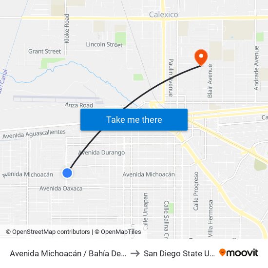 Avenida Michoacán / Bahía De Los Ángeles to San Diego State University map
