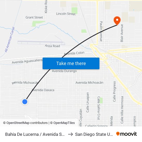 Bahía De Lucerna / Avenida Santo Tomás to San Diego State University map