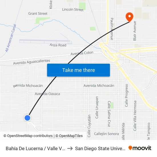 Bahía De Lucerna / Valle Verde to San Diego State University map