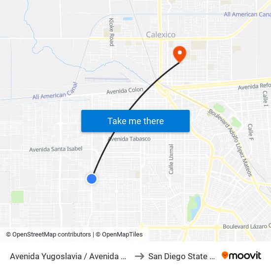 Avenida Yugoslavia / Avenida Checoslovaquia to San Diego State University map