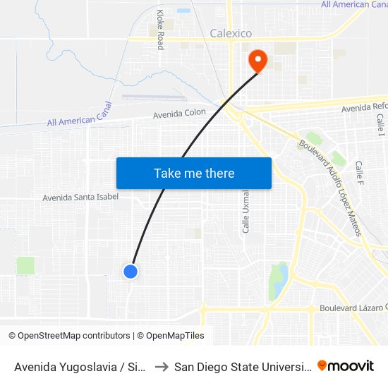 Avenida Yugoslavia / Siria to San Diego State University map