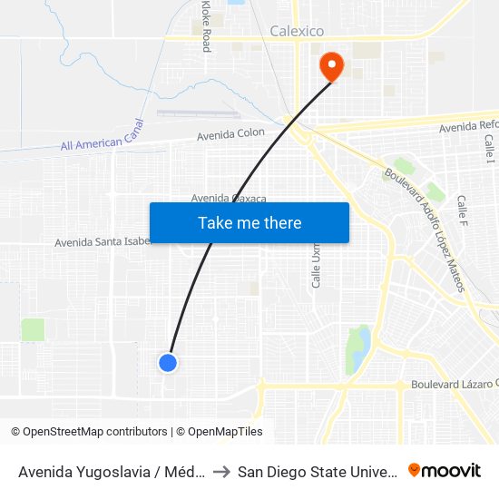 Avenida Yugoslavia / Médicos to San Diego State University map