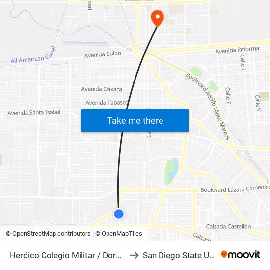 Heróico Colegio Militar / Doroteo Arango to San Diego State University map